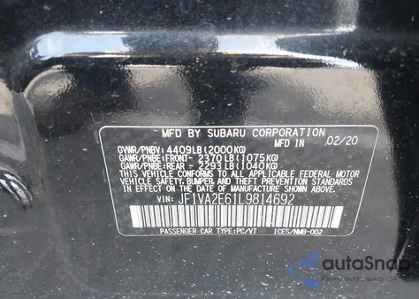 2020 Subaru Wrx Sti from USA, damaged, VIN JF1VA2E61L9814692